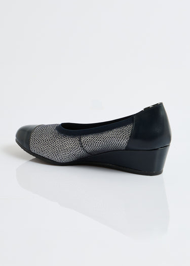 Ballerines compensées cuir largeur confort bi-matière Marine