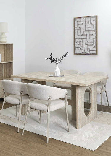 Table à manger design, effet pierre Blanc/Beige