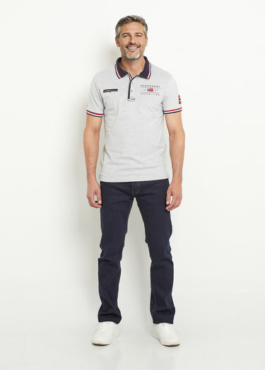 Polo fin détails contrastés avec poche Gris Chine