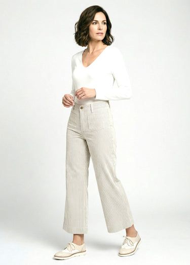 Jean rayé coupe large, spécial PETITE Blanc rayé gris