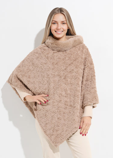 Poncho col montant en polaire façon sherpa Taupe