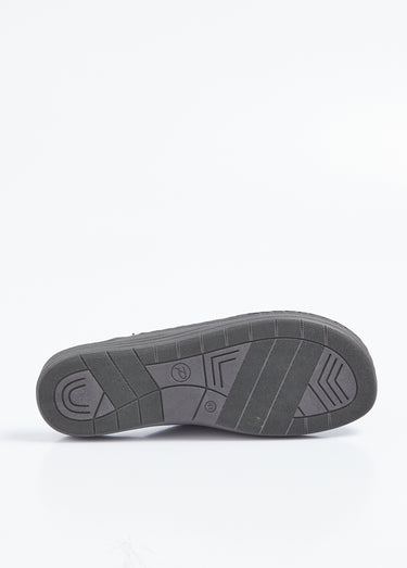 Chaussons mules largeur confort textile velouté brodé Marine
