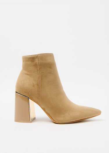 Boots velours talon bijou bout pointu Beige