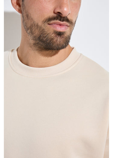 Sweat shirt col rond, détails bord cotes Beige