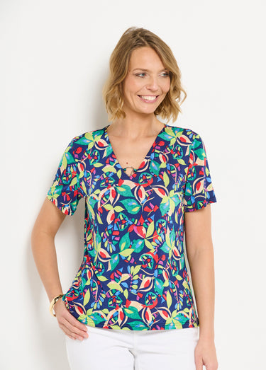 T-shirt manches courtes uni ou imprimé Marine/Vert