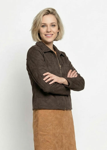 Veste zippée style motard, simili cuir Chocolat