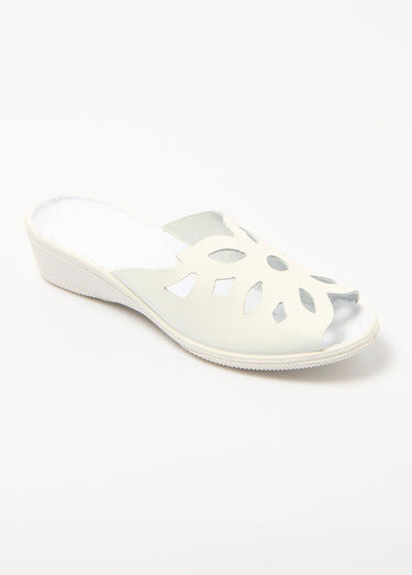 Mules fantaisie en cuir, largeur confort Blanc