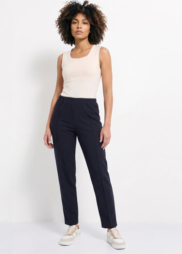 Pantalon droit taille élastiquée maille côtelée Marine