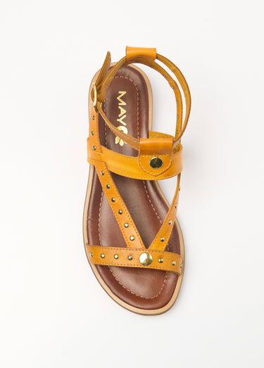 Sandales spartiates cuir brides à clous Jaune