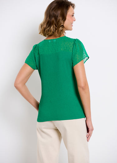 T-shirt col V plumetis manches courtes Vert