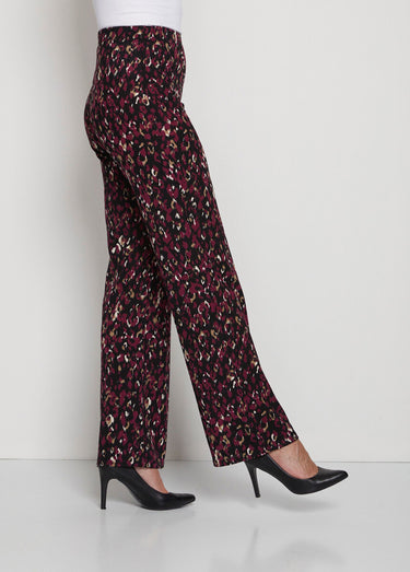 Pantalon fluide taille semi-élastiquée Imprime Prune