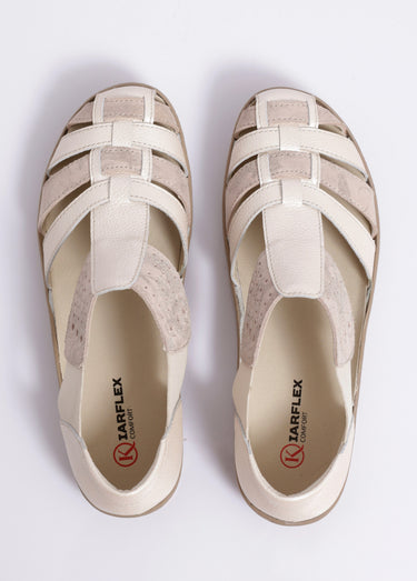 Ballerines largeur confort élastiquées cuir Beige