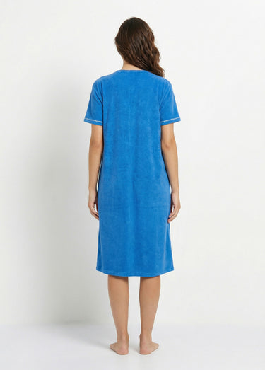 Peignoir de bain éponge coton uni zippé Bleu