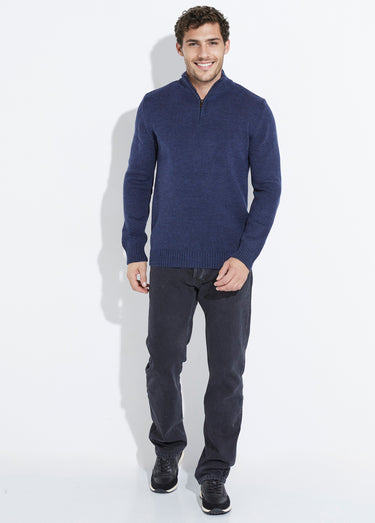 Pull col zippé chaud, laine majoritaire Marine