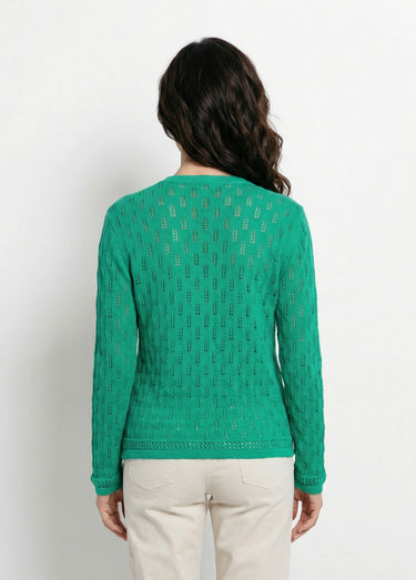 Cardigan col V boutonné ajouré uni coton Vert