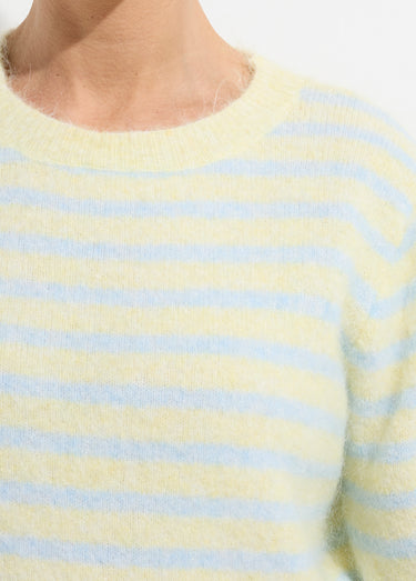 Pull rayé avec laine, dos boutonné Bleu/Jaune