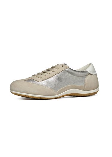 Baskets multimatières à lacets semelle fine Taupe Dore
