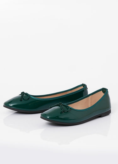Ballerines vernies plates, petit noeud Vernis Vert