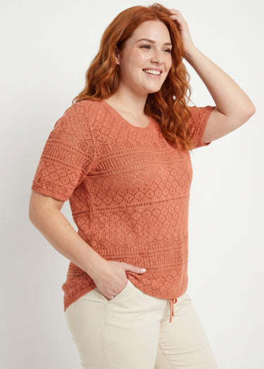 Pull manches courtes blousant ajouré col rond Epice