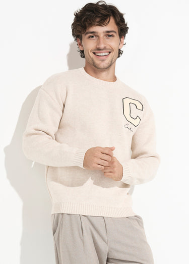 Pull épais en maille avec patch poitrine Ecru