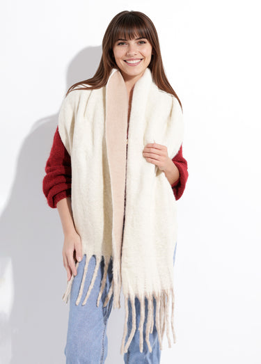 Echarpe bicolore avec grandes franges Beige
