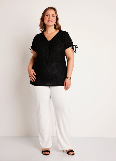 T-shirt long ample col V Noir