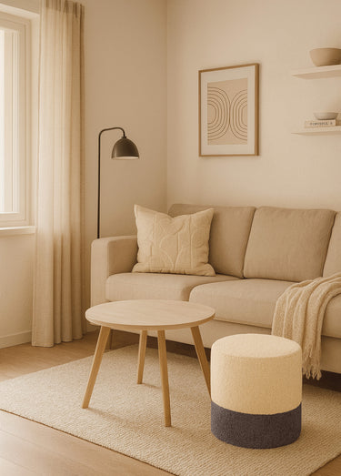 Pouf clair bicolore rond aspect laineux Beige