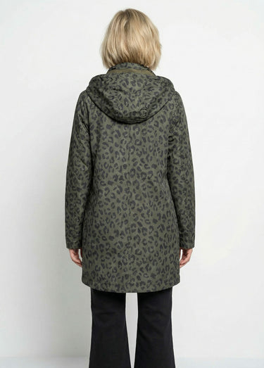 Coupe vent déperlant long motif léopard Kaki / Leopard