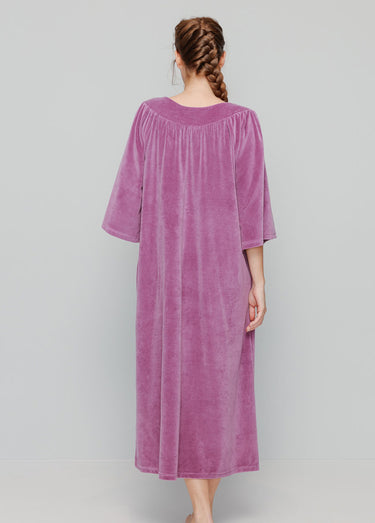 Robe d'intérieur en velours, col rond Violine