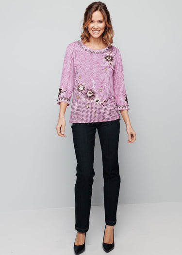 T-shirt long manches 3/4 fantaisie Lilas