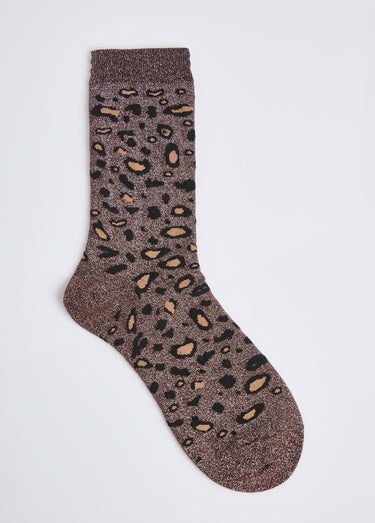 Chaussettes pailletées motif léopard Leopard Marron