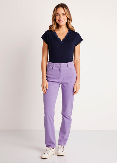Pantalon droit coton stretch 5 poches Violet