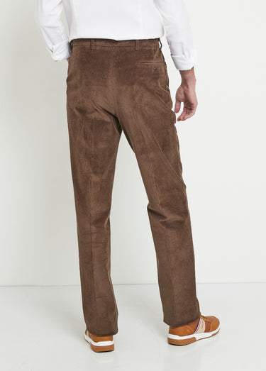 Pantalon droit ceinture élastiquée confort Velours Marron