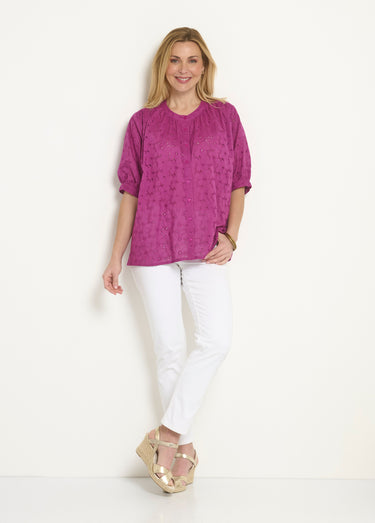 Blouse manches courtes broderie anglaise Violine