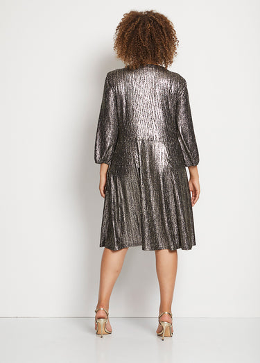 Robe scintillante encolure cache-coeur Noir/Dore