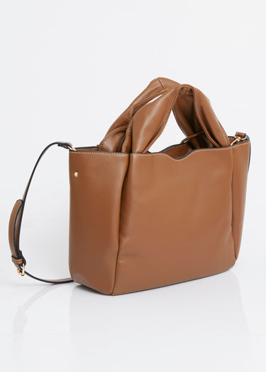 Sac simili cuir avec anses plissées Camel