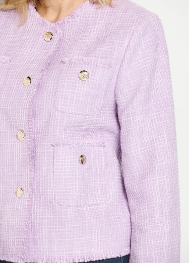 Veste sans col boutonnée courte tissu natté uni Parme
