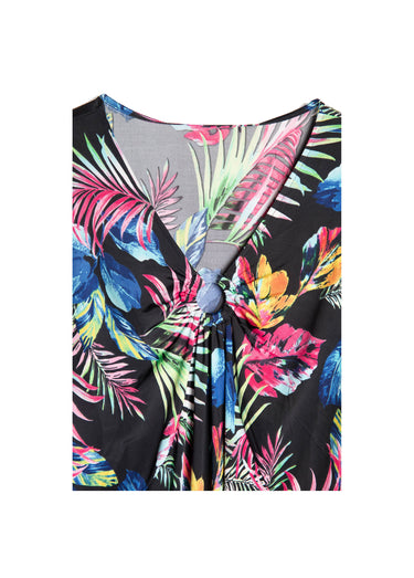 Robe évasée imprimé feuilles courte Imp Noir