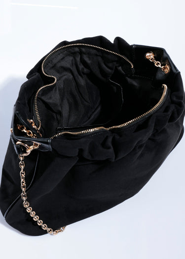 Sac plissé chic suédine et bride métal Noir