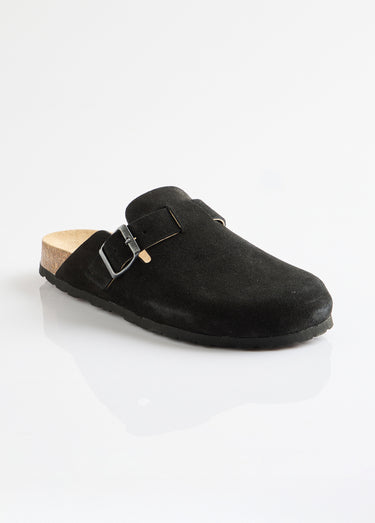 Mules sabots croûte de cuir boucle réglable Noir