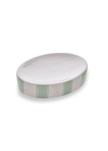 Porte savon en céramique rayée Celadon