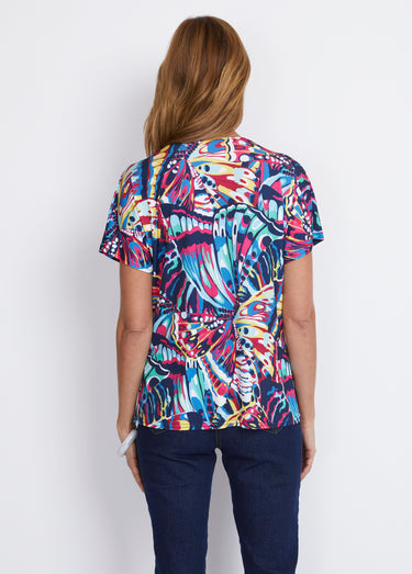 T-shirt court uni ou imprimé Fuchsia/Marine