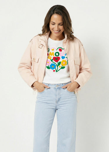 Blouson motard en simili cuir pastel Rose Clair
