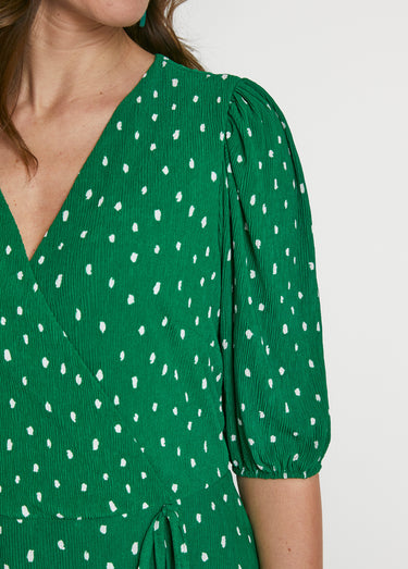Robe mi longue cache-coeur pois Vert/Blanc