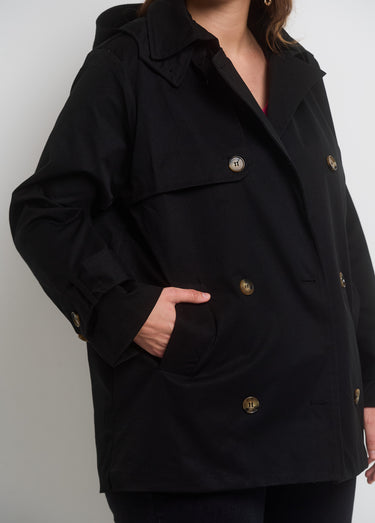 Trench à capuche double boutonnage Noir