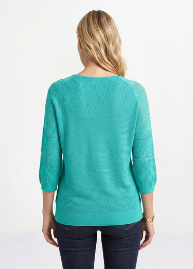 Pull léger manches 3/4 raglan col rond Aqua