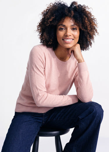 Pull doux col rond manches longues Rose
