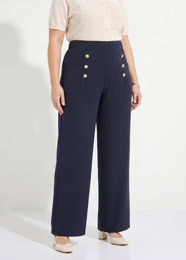 Pantalon effet pont taille élastiquée Marine