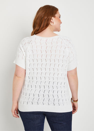 Pull manches courtes ajouré Blanc