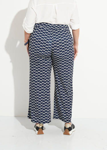 Pantalon large fluide imprimé  coeurs Marine